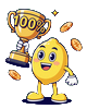 Lemon Maskottchen mit 100% Willkommensbonus-Pokal