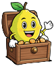Lemon Casino Maskottchen &ouml;ffnet Schatztruhe mit Willkommensbonus